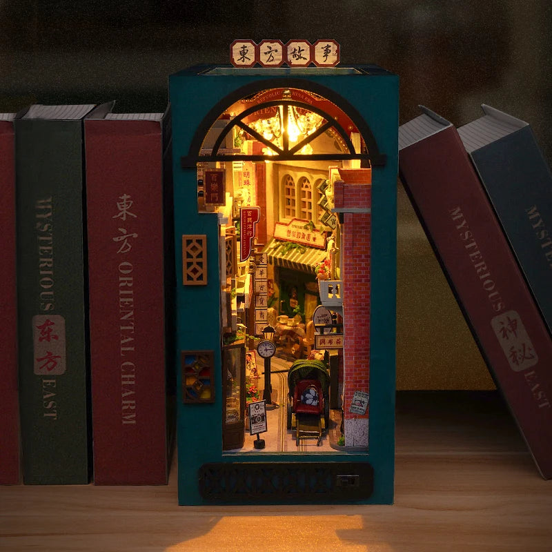 Kits de estante de inserción de libros DIY, Kit de modelo en miniatura de madera, cuentos orientales chinos, estantería ensamblada, decoración del hogar, regalos