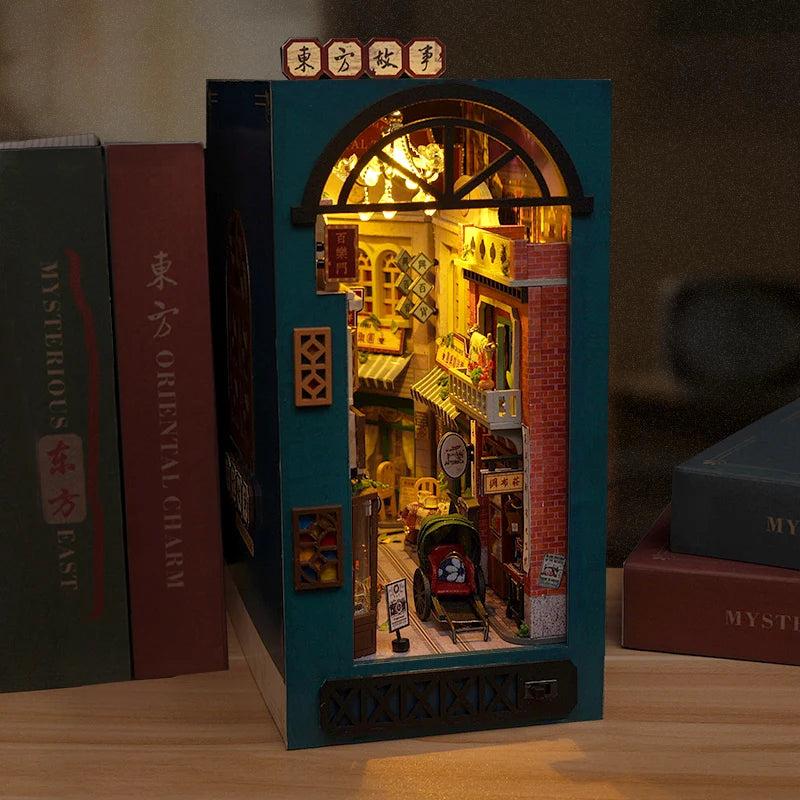 Kits de estante de inserción de libros DIY, Kit de modelo en miniatura de madera, cuentos orientales chinos, estantería ensamblada, decoración del hogar, regalos