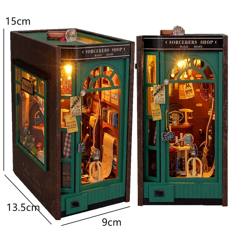 DIY libro de madera rincón miniaturas estante insertar casa de muñecas edificio estantería sujetalibros decoración del hogar casas de muñecas juguetes para regalo de Navidad