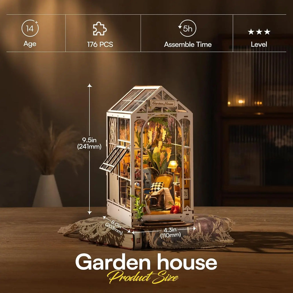 Robotime-Kit de construcción 3D de cobertizo de jardín para adultos, Kit de construcción de casa en miniatura con muebles y lámpara LED, rompecabezas