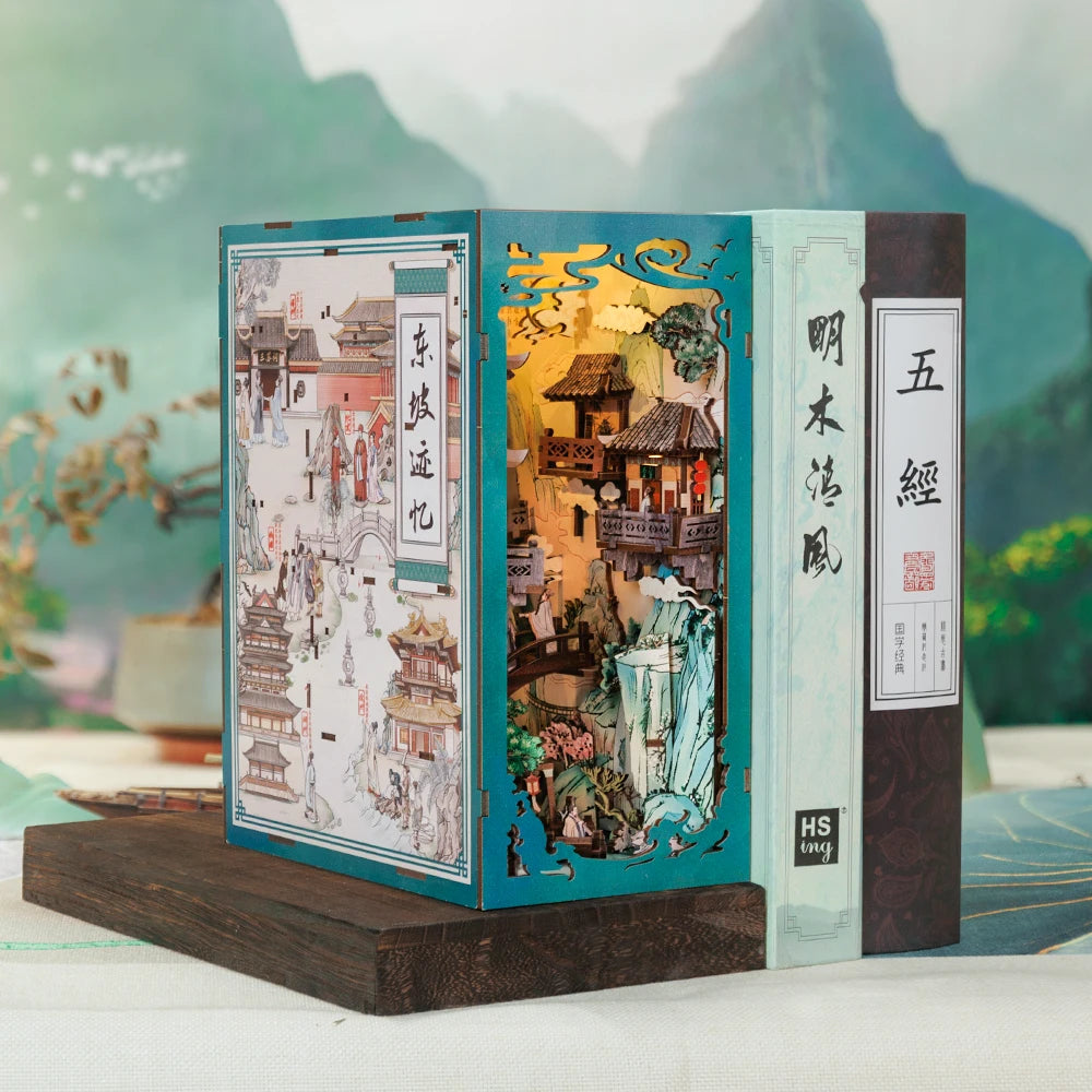 CUTEBEE-Kit de casa de muñecas de estilo chino, rincón de libro antiguo con luz táctil, cubierta antipolvo, rompecabezas 3D, juguete, Ideas de regalo, vida de Su Dongpo