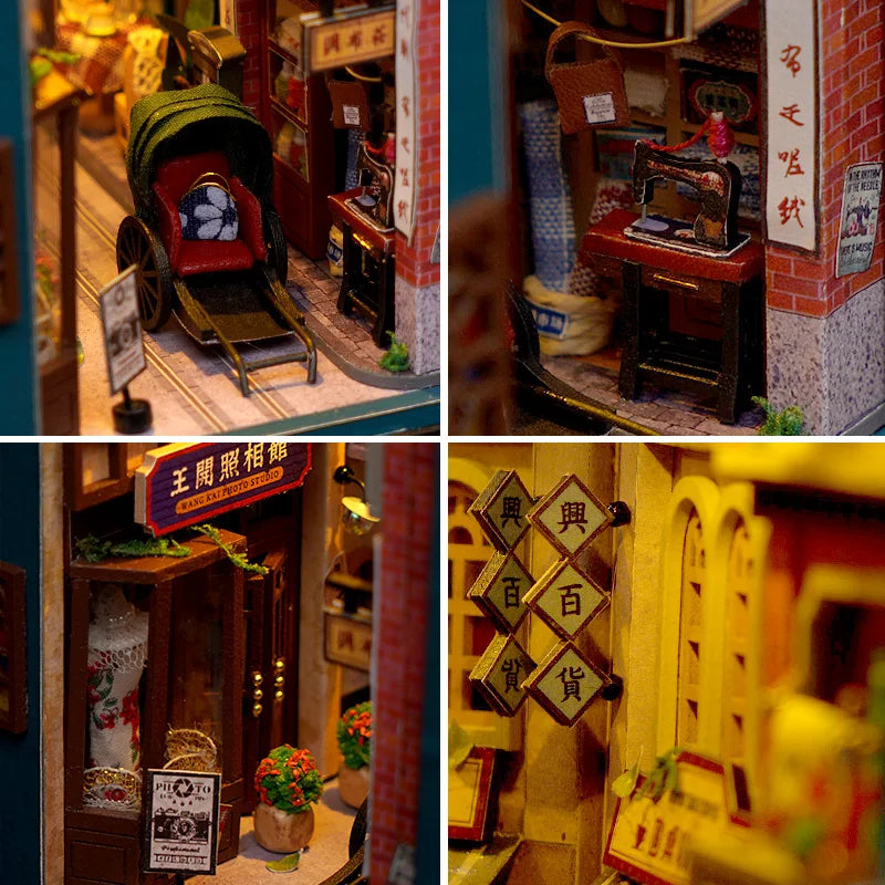 Kits de estante de inserción de libros DIY, Kit de modelo en miniatura de madera, cuentos orientales chinos, estantería ensamblada, decoración del hogar, regalos