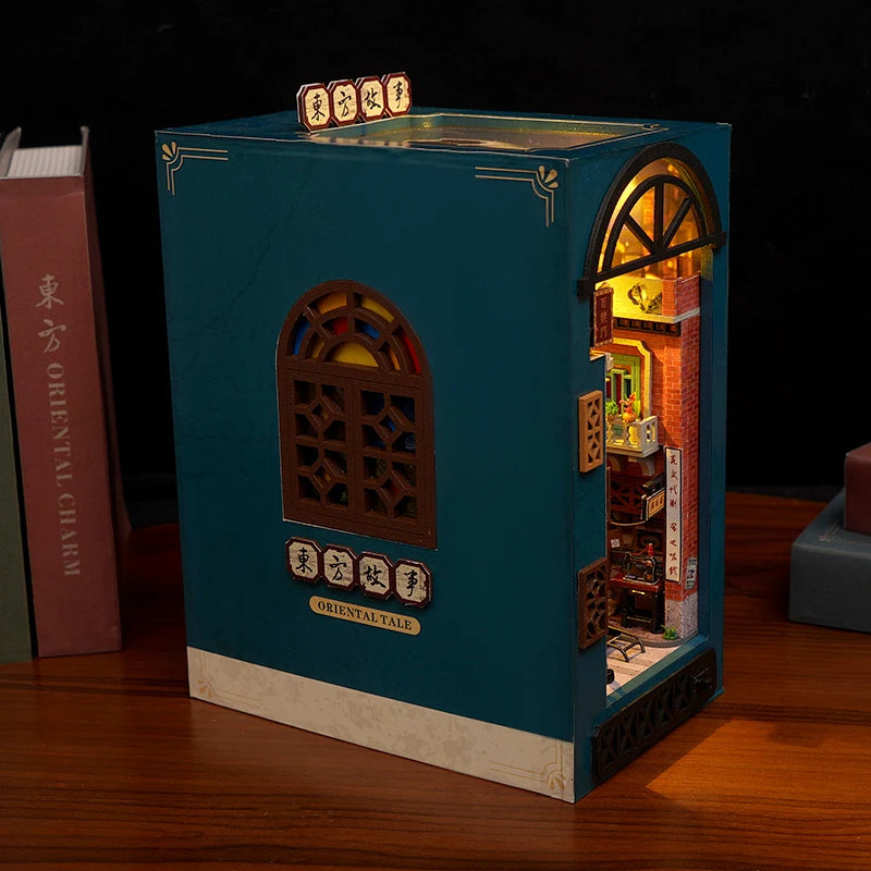 Kits de estante de inserción de libros DIY, Kit de modelo en miniatura de madera, cuentos orientales chinos, estantería ensamblada, decoración del hogar, regalos