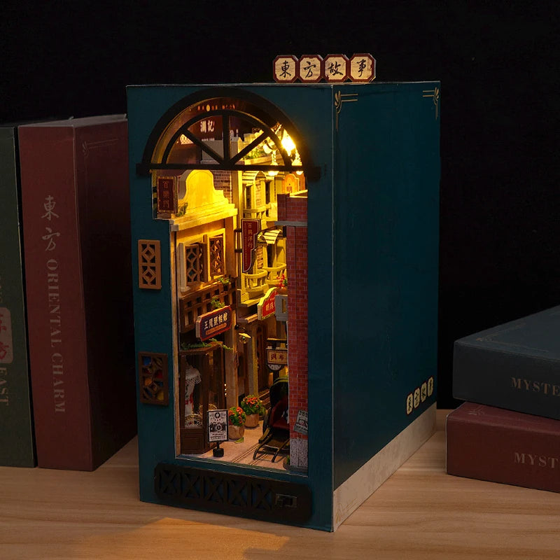 Kits de estante de inserción de libros DIY, Kit de modelo en miniatura de madera, cuentos orientales chinos, estantería ensamblada, decoración del hogar, regalos